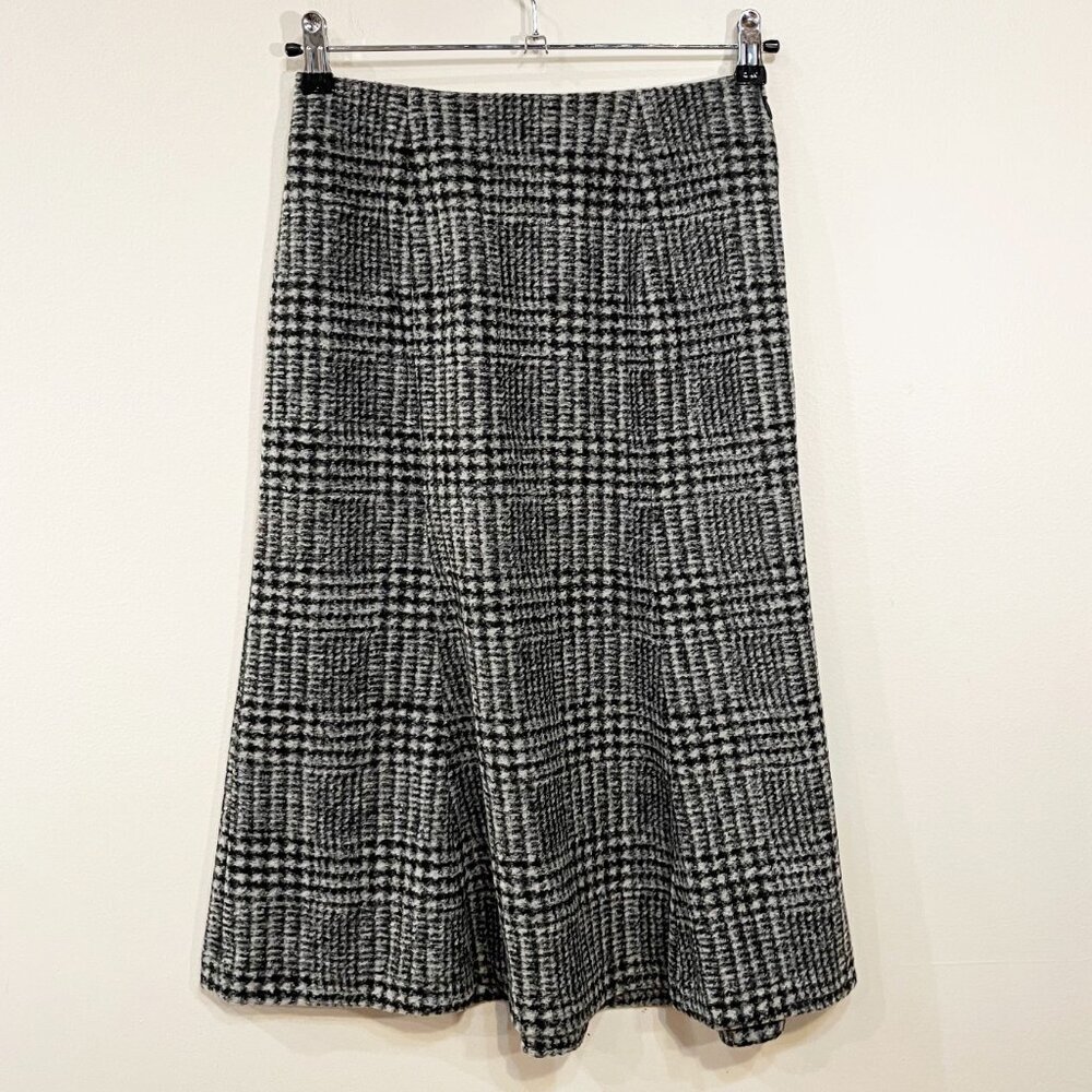 Like New Uniqlo Wool Blend Plaid Midi Skirt Grey Black XS - Picture 4 of 7